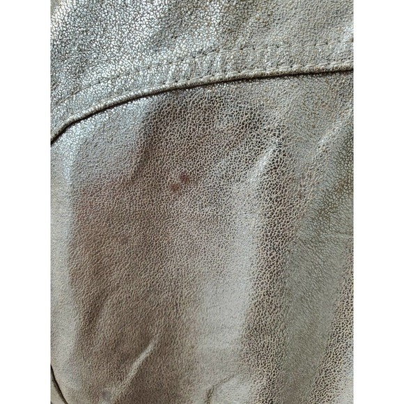 Bebe Women's Metalic Beige 100% Leather Long Sleeve High Neck Front Zip Jacket L - Picture 8 of 13